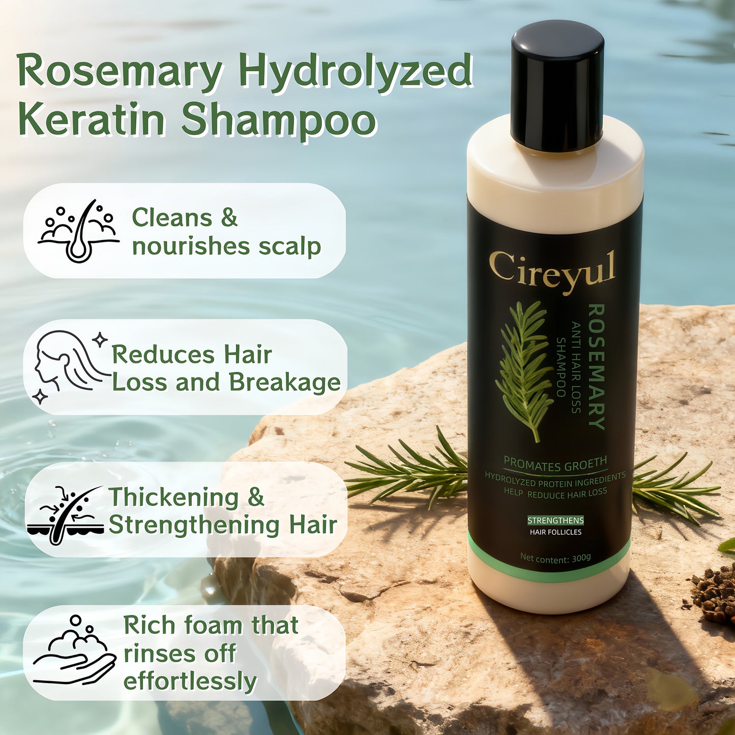 Rosemary Biotin Shampoo - Volumizing, Sulfate-Free, for Thinning, Dry, Damaged Hair, Vegan, Color-Safe, , Suitable for both men and women